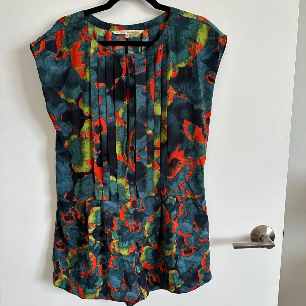 RACHEL Rachel Roy | Neon Floral Tie-Dye Print Short Sleeve Romper | Size 4